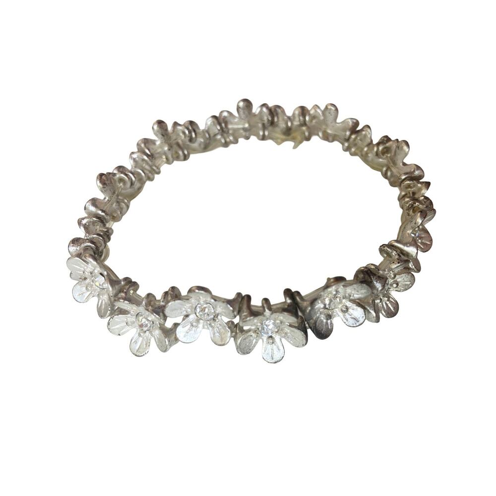 Vintage Y2K Daisy Chain Fields Cottage Whimsical Silver Flower Link Bracelet